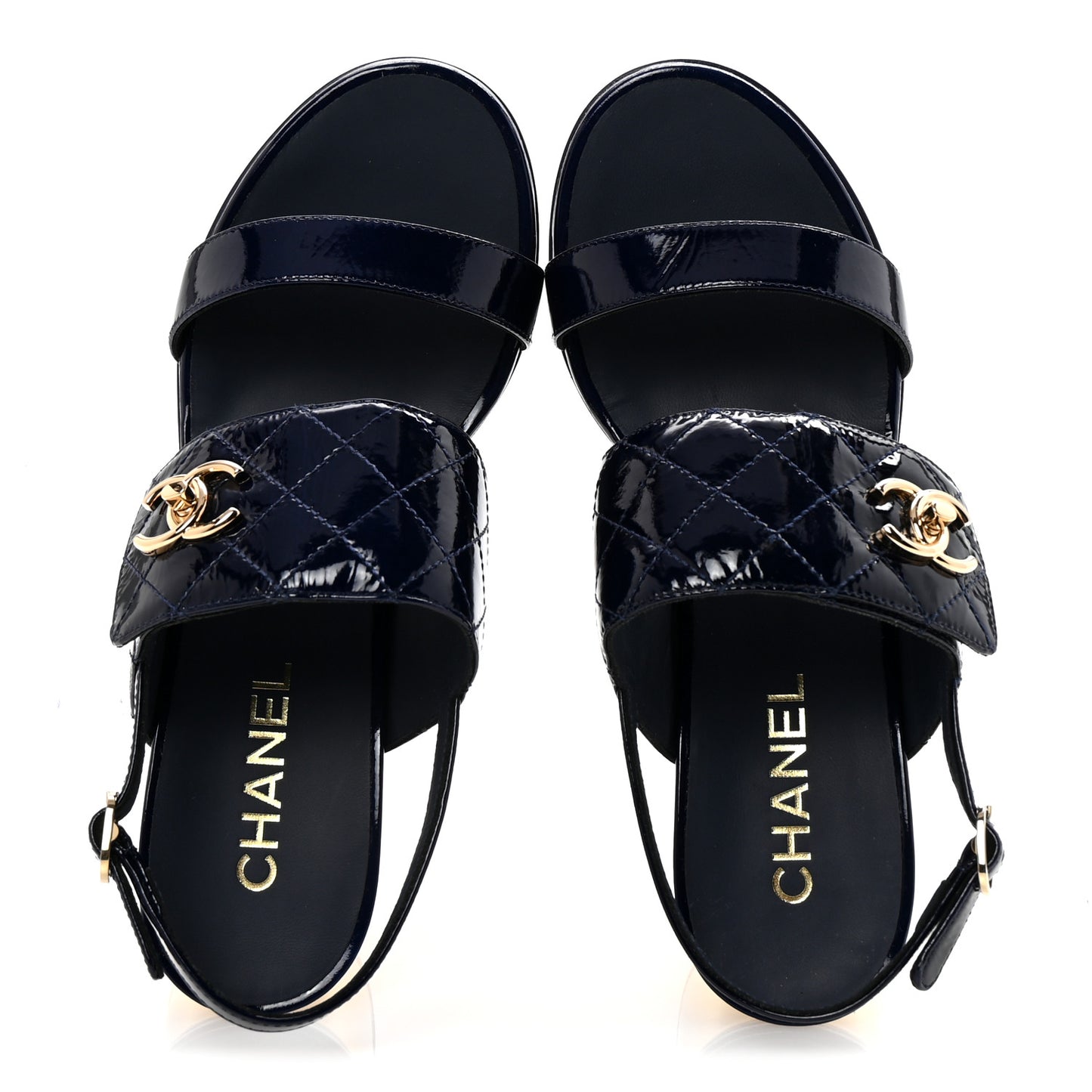 Patent Quilted CC Turnlock Sandals 38.5 Dark Blue