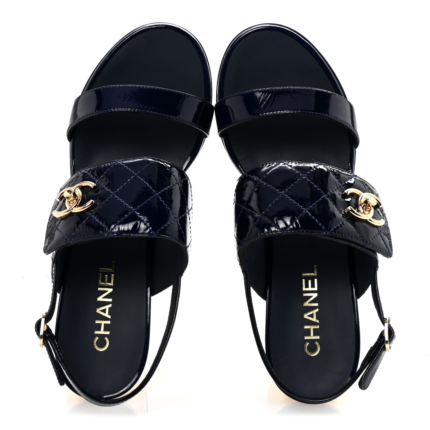 Chanel Patent Quilted CC Turnlock Sandals 38.5 Dark Blue 2 of 10