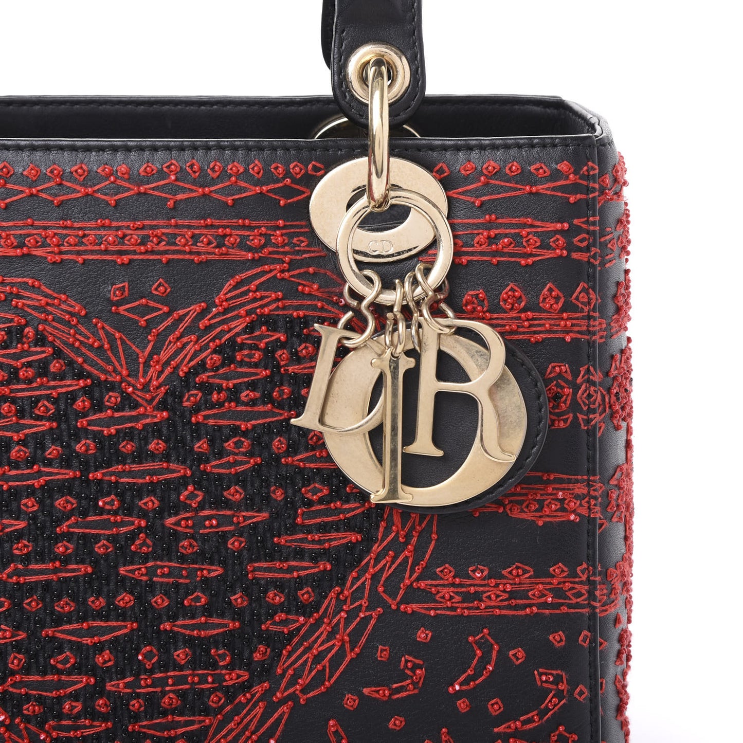 Smooth Calfskin Embroidered Heart Medium Lady Dior Black