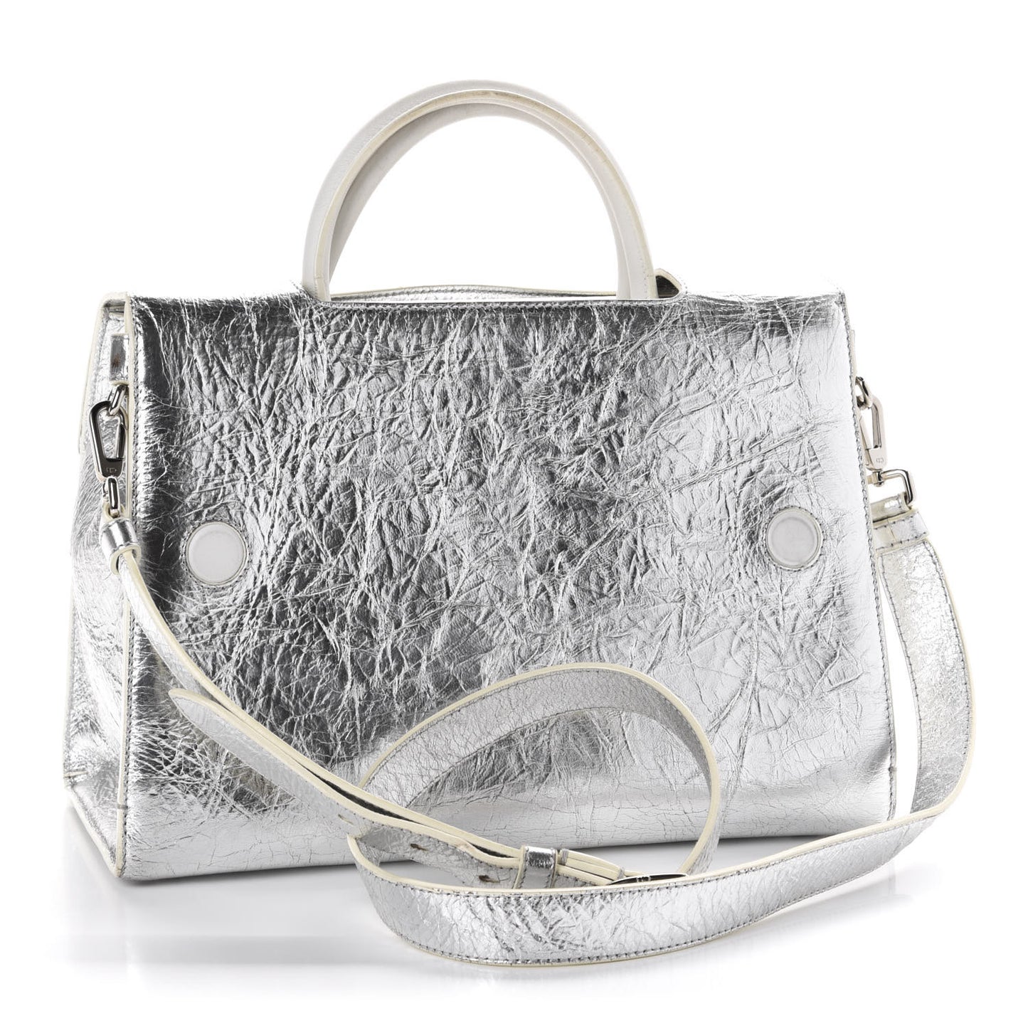 Metallic Calfskin Medium Diorever Flap Silver