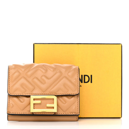 Fendi Nappa Matisse FF Diagonal Embossed Micro Tri-Fold Wallet Miele Scuro 16 of 16