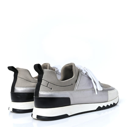Hermes Technical Canvas Metallic Goatskin Womens Stadium Sneakers 35.5 Silver 4 of 7
