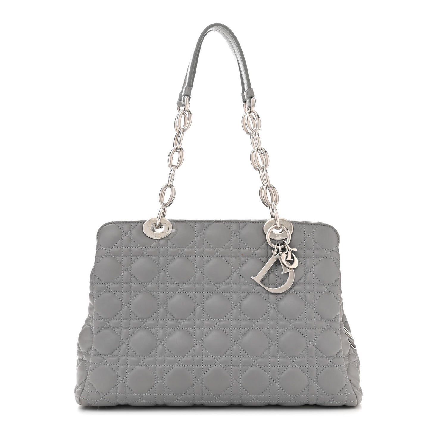 CHRISTIAN DIOR Lambskin Cannage Small Dior Soft Zipped Shopping Tote Grey