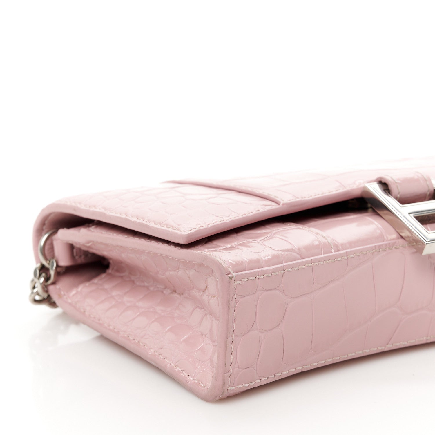 Balenciaga Shiny Calfskin Crocodile Embossed Hourglass Chain Bag Powder Pink 10 of 11