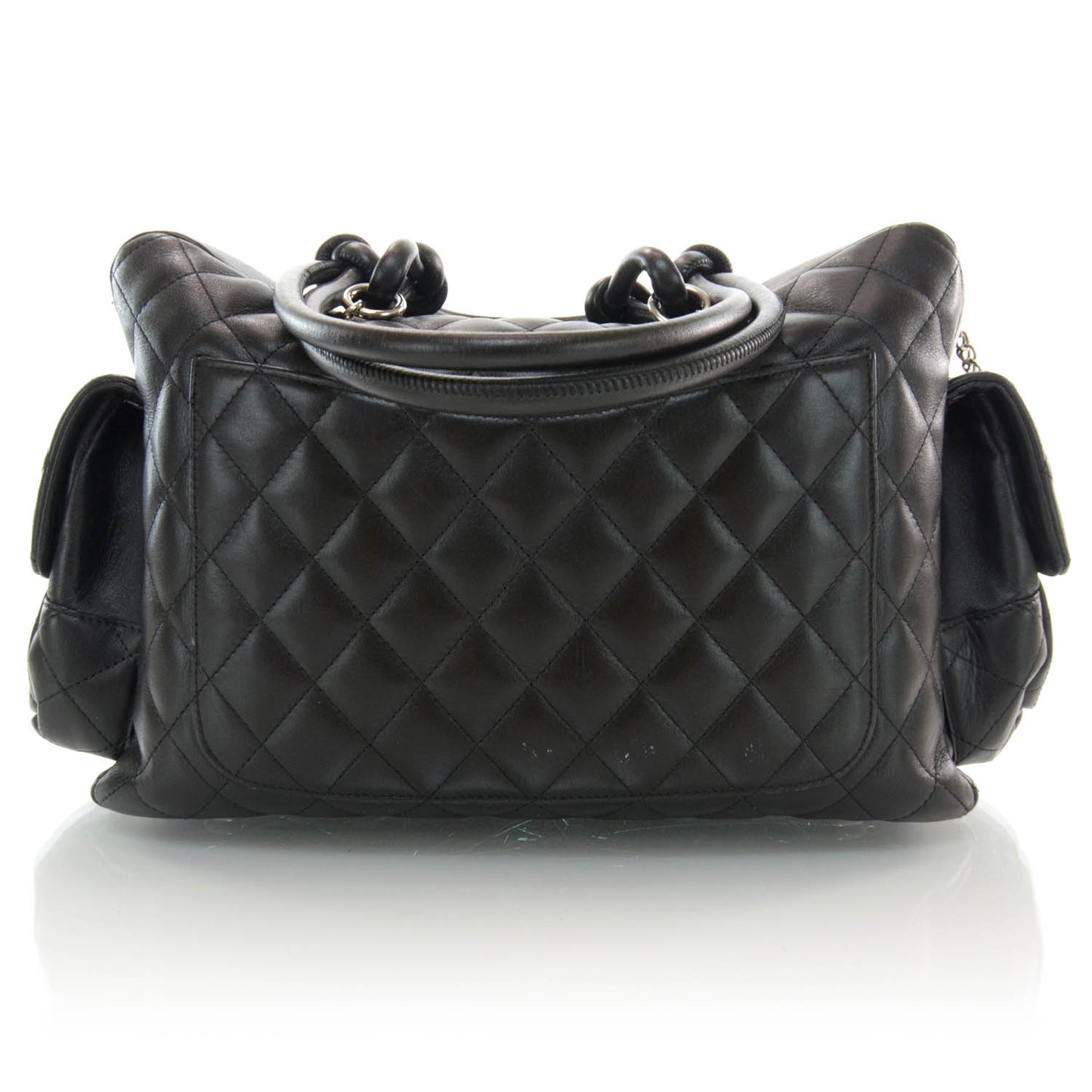 Calfskin Quilted Large Cambon Multipocket Reporter Black White