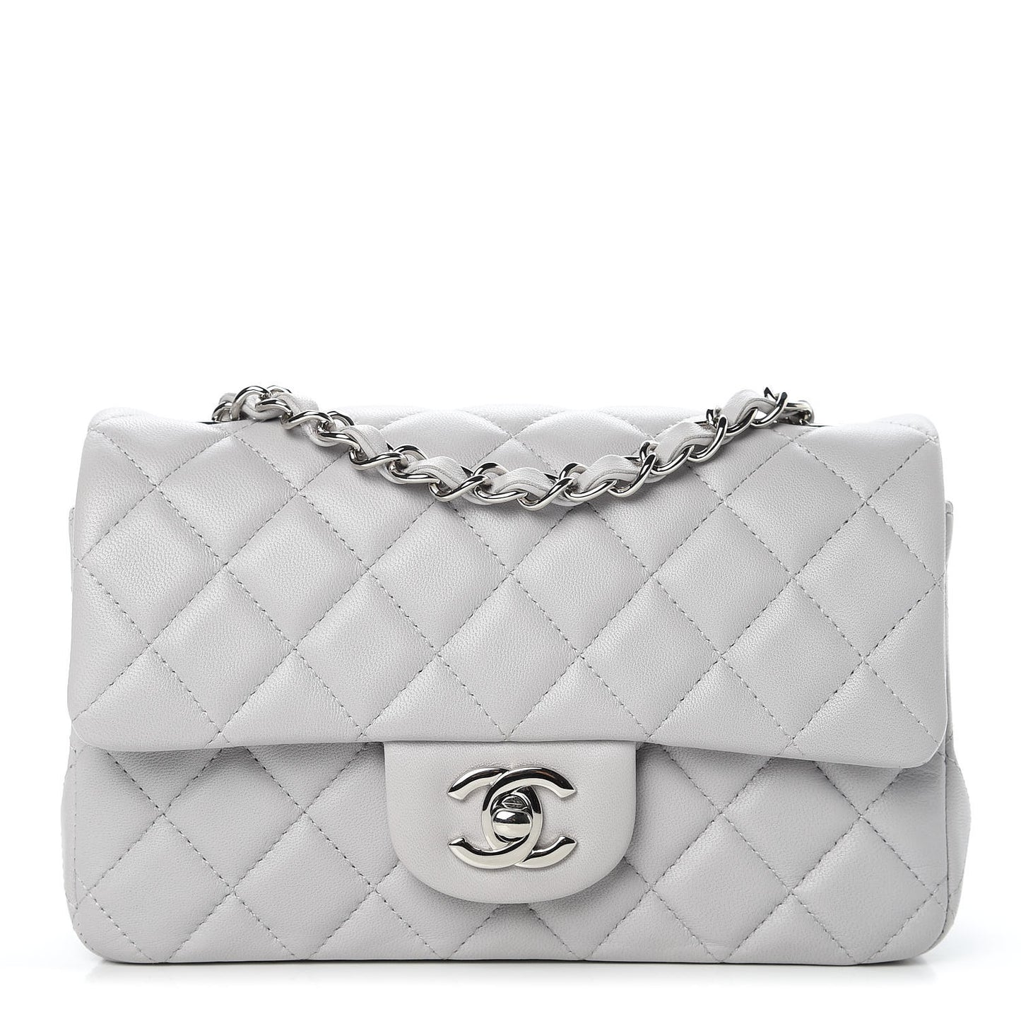 Lambskin Quilted Mini Rectangular Flap Grey