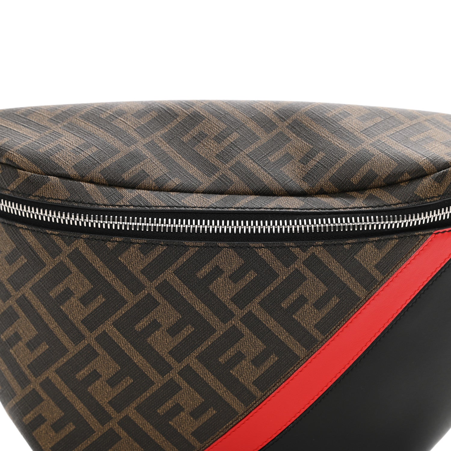 Fendi Glazed Fabric Vitello Liberty FF 1974 Diagonal Belt Bag Tobacco Rosso Black 15 of 15
