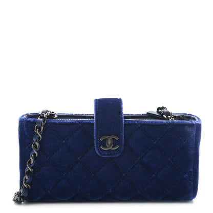 Chanel Velvet Quilted Mini Phone Holder Crossbody Bag Blue 1 of 10