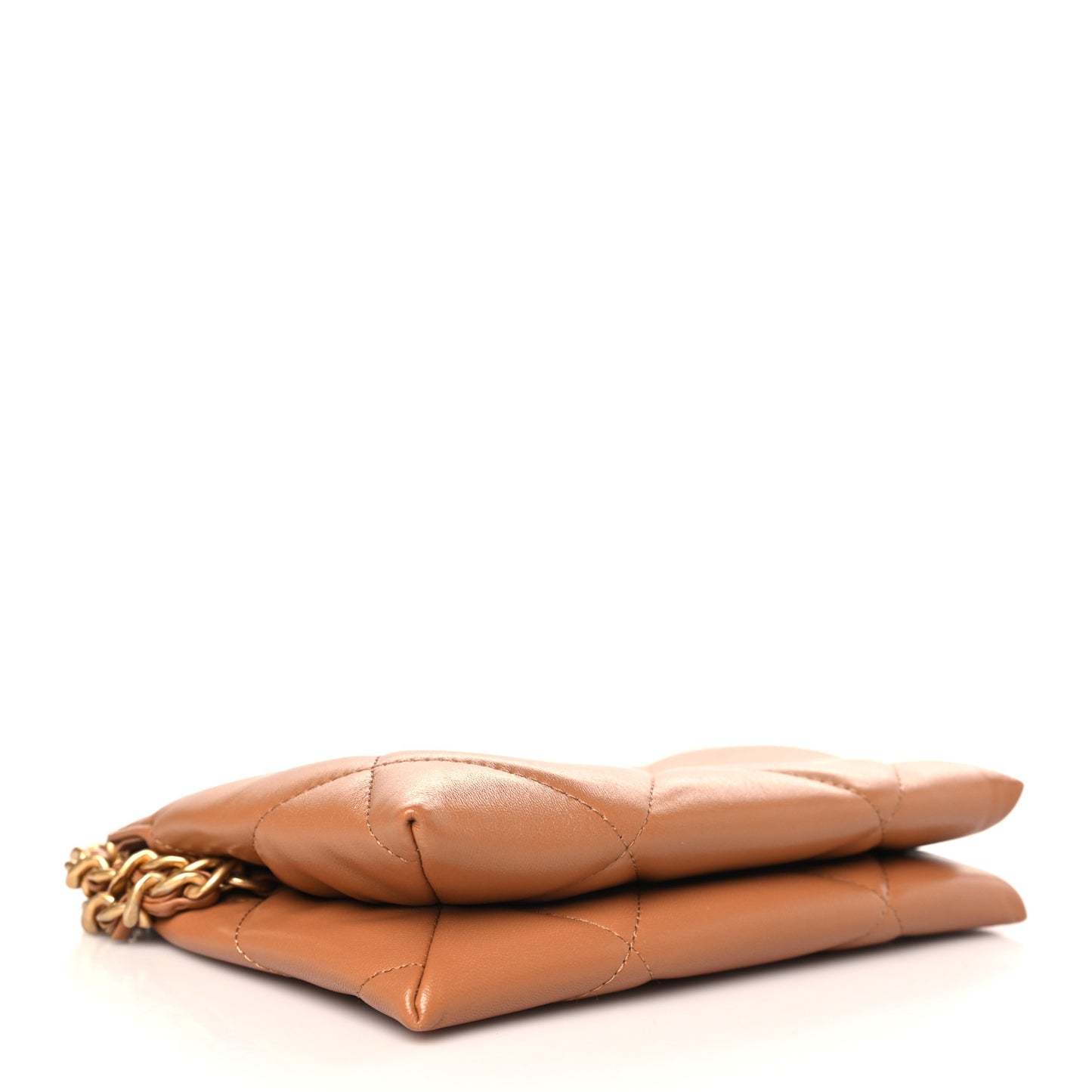 Shiny Goatskin Quilted Small Chanel 19 Pouch With Handle Brown
