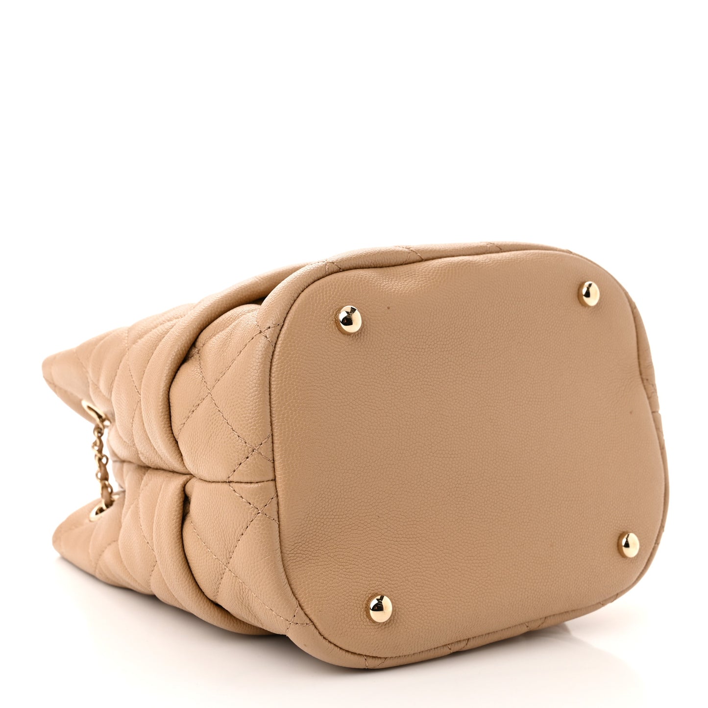 Caviar Quilted Rolled Up Bucket Drawstring Bag Beige