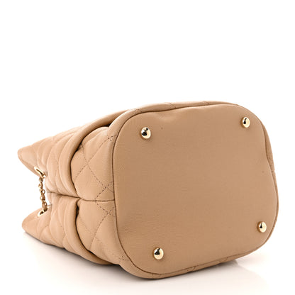 Chanel Caviar Quilted Rolled Up Bucket Drawstring Bag Beige 4 of 13