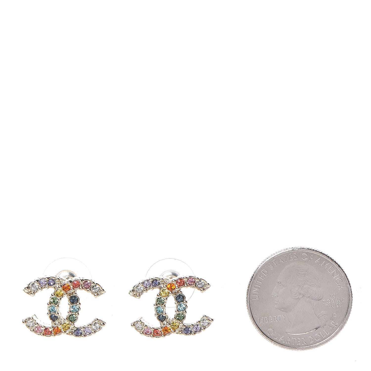 Chanel Crystal Over The Rainbow CC Earrings Gold Multicolor 2 of 5