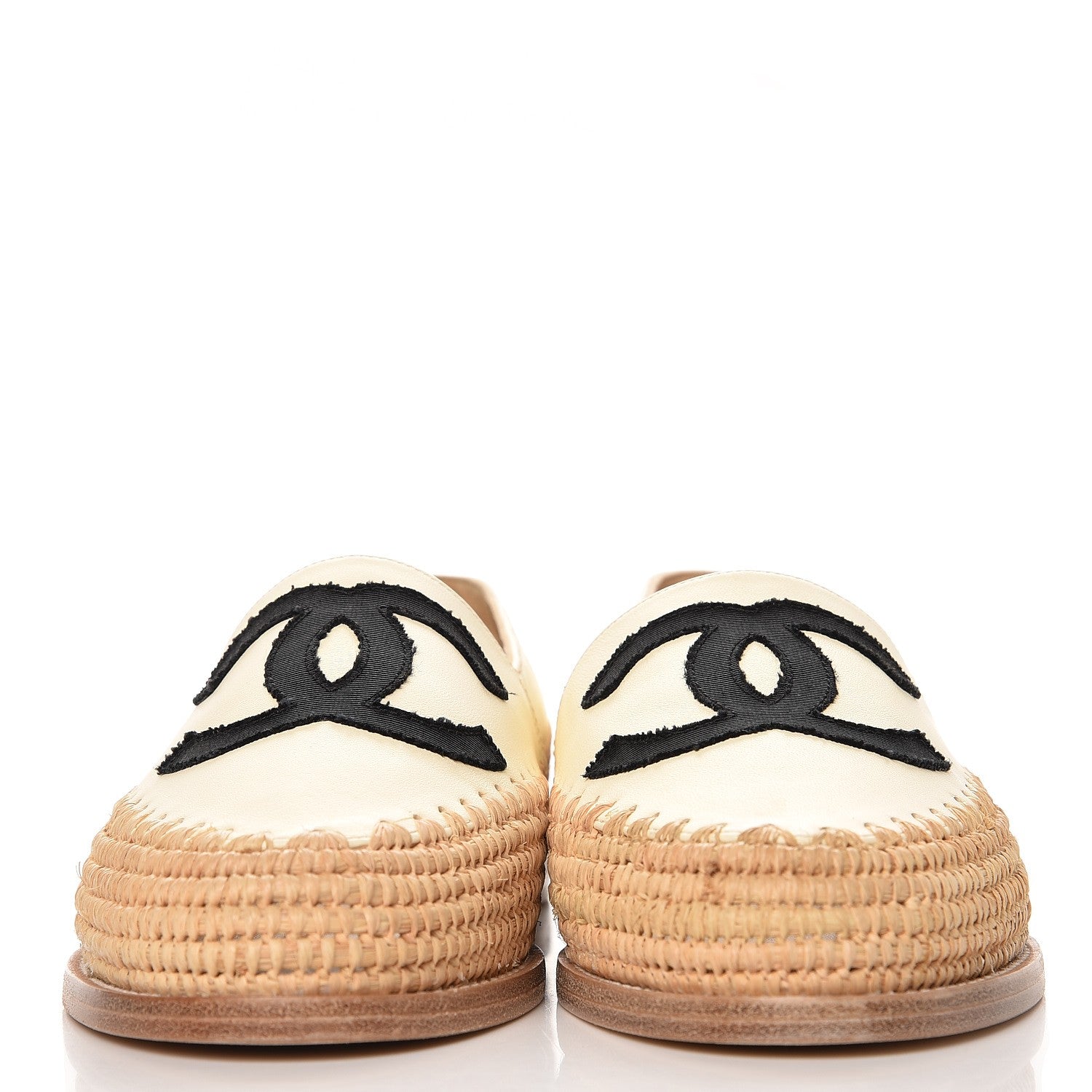 Chanel Lambskin Grosgrain CC Espadrilles 35 Ivory Black 3 of 9