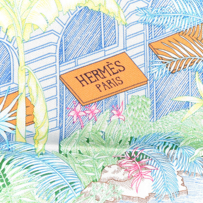 Hermes Silk Twill Faubourg Tropical Scarf 90 Bleu Vert Jaune 3 of 4