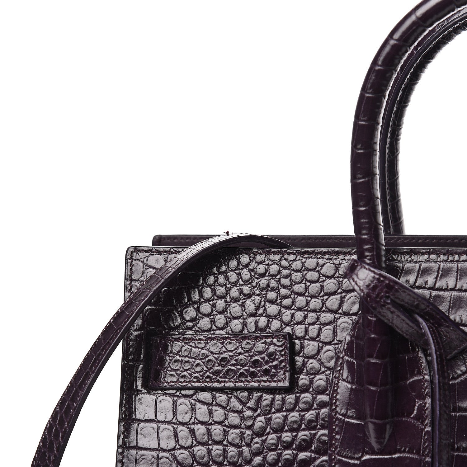 Saint Laurent Calfskin Crocodile Embossed Small Sac De Jour Prune 9 of 11