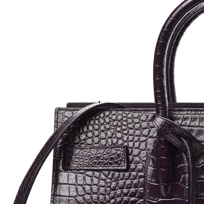 Saint Laurent Calfskin Crocodile Embossed Small Sac De Jour Prune 9 of 11