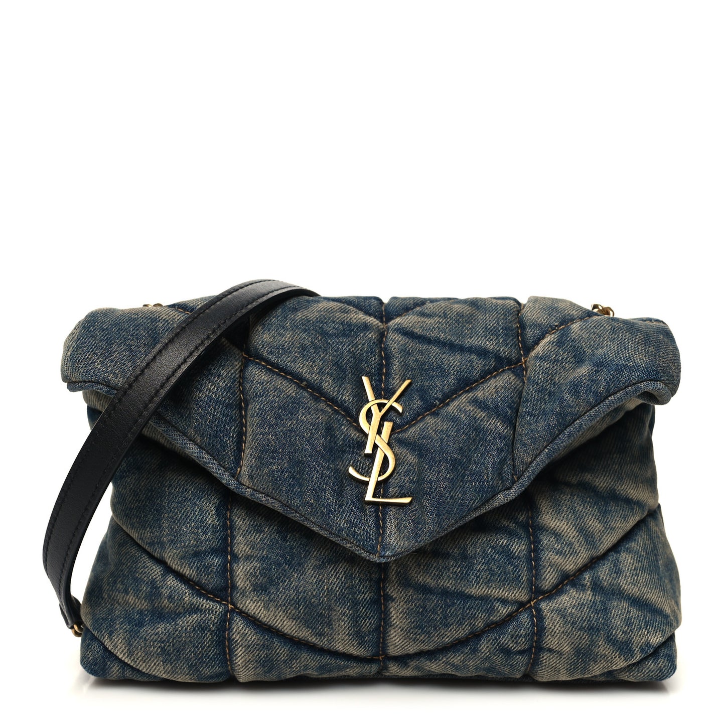 Denim Quilted Toy Loulou Puffer Monogram Chain Satchel Rodeo Blue
