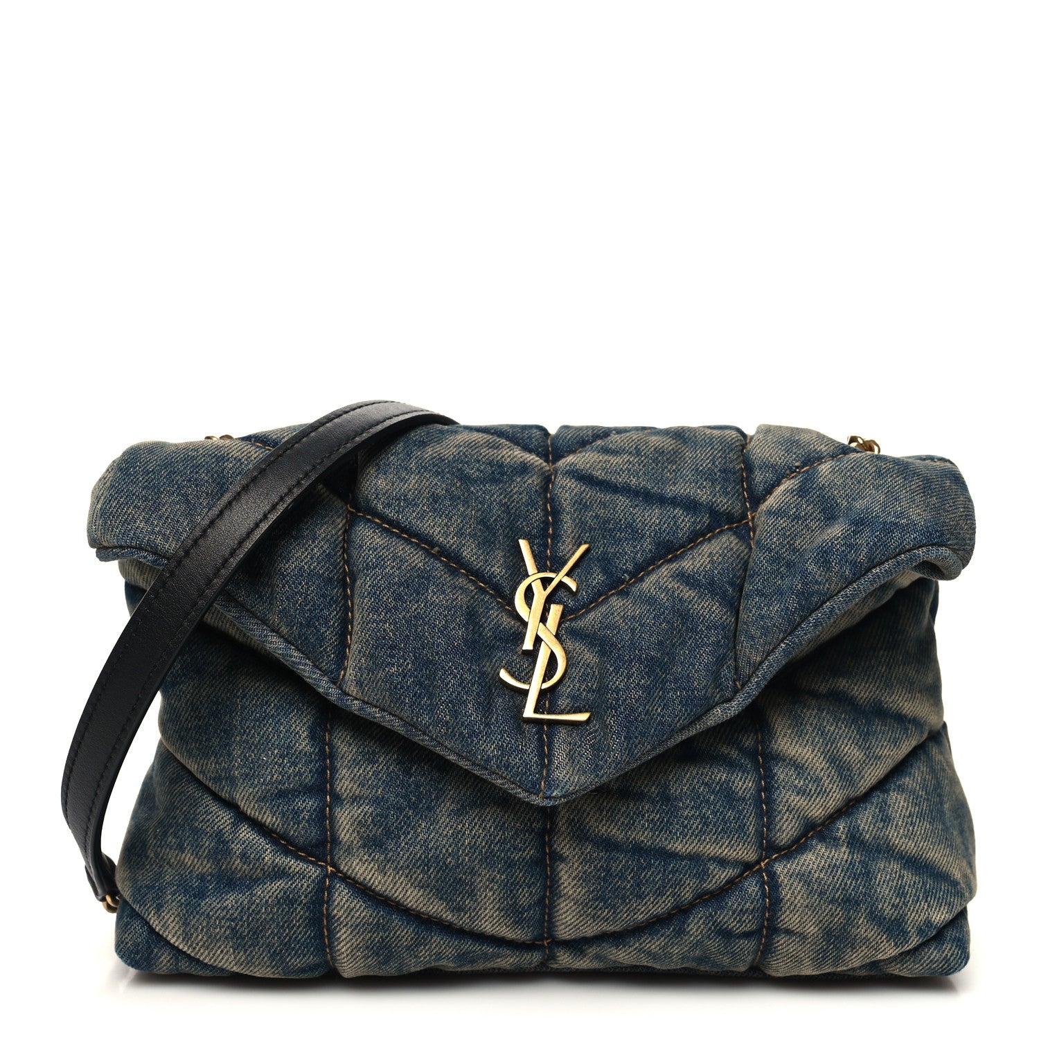 Saint Laurent Denim Quilted Toy Loulou Puffer Monogram Chain Satchel Rodeo Blue 1 of 11