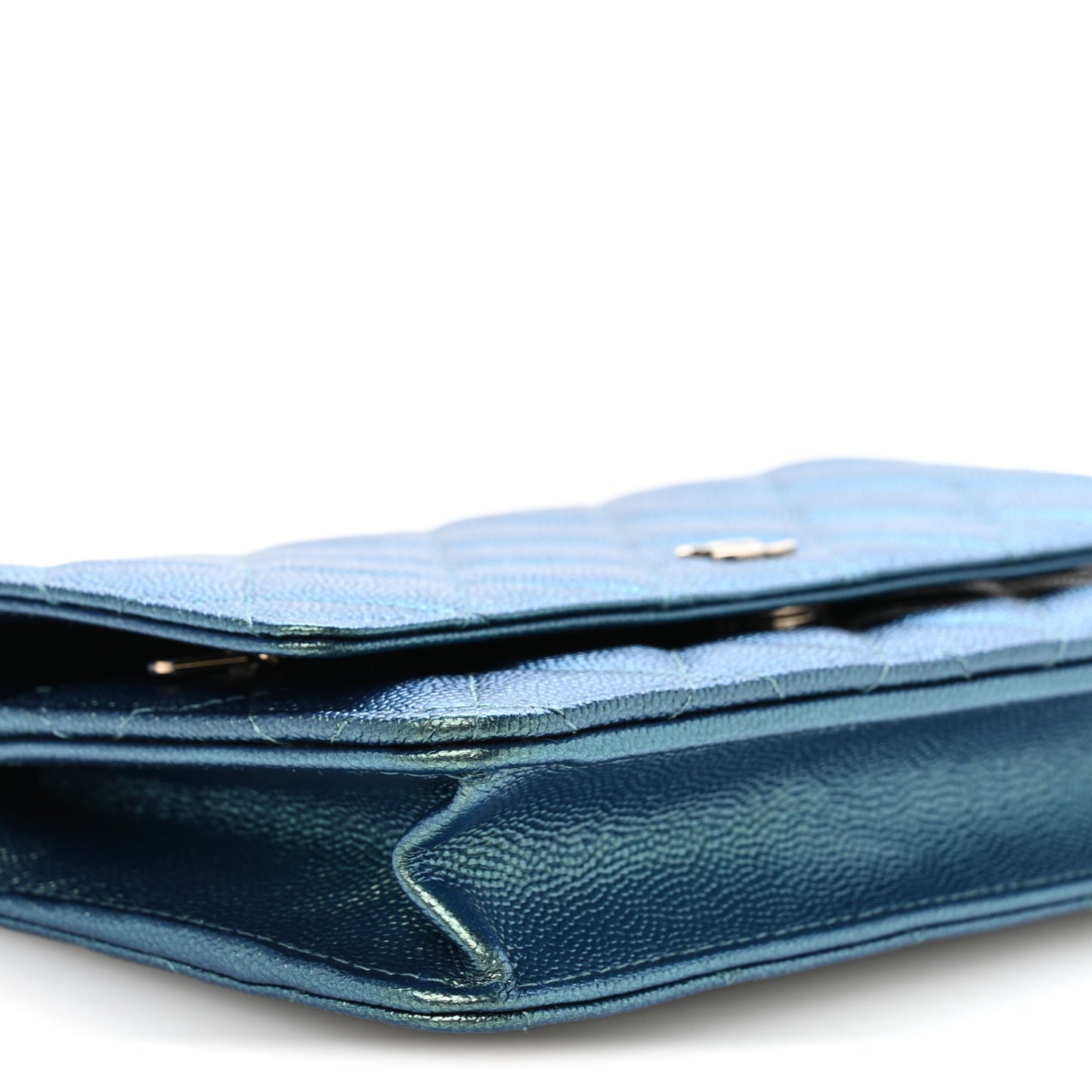 Iridescent Caviar Quilted Wallet on Chain WOC Dark Blue