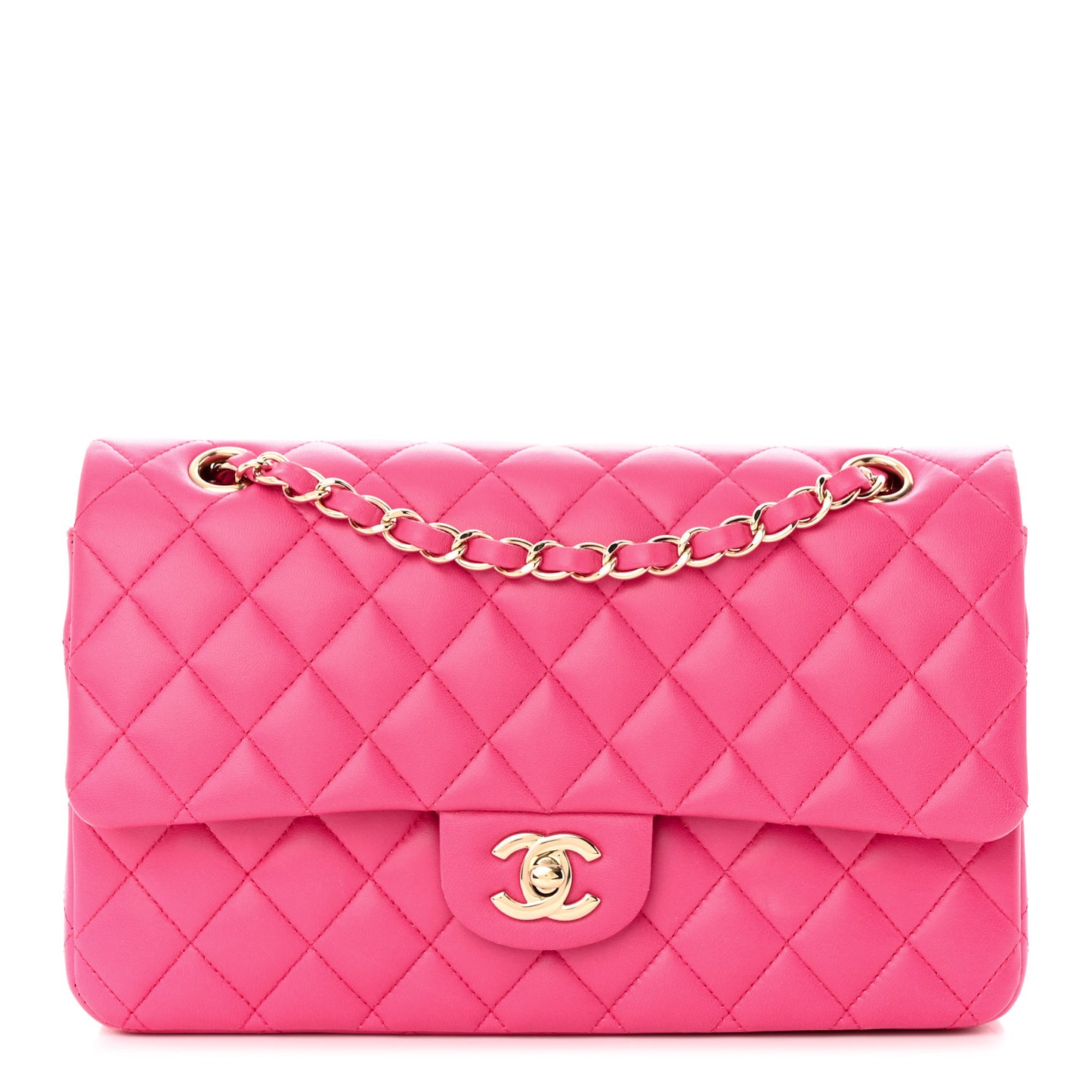 Lambskin Quilted Medium Double Flap Pink
