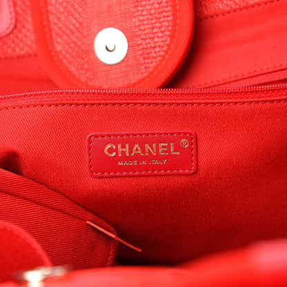 Chanel Straw Raffia Calfskin Striped Medium Deauville Tote Red 5 of 10