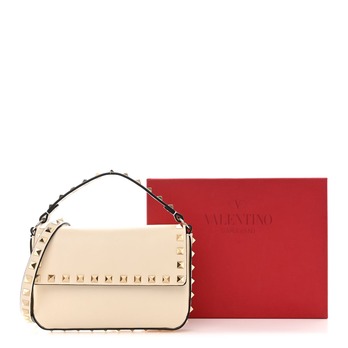 Calfskin Rockstud Crossbody Pouch Light Ivory