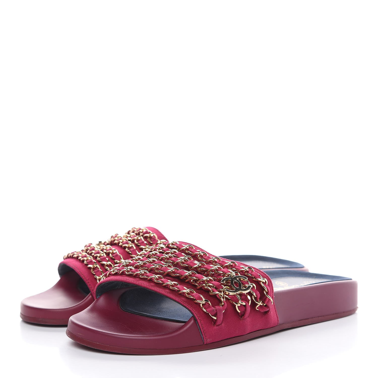 Chanel Satin Chain Flat Sandals 38 Dark Fuchsia 3 of 10