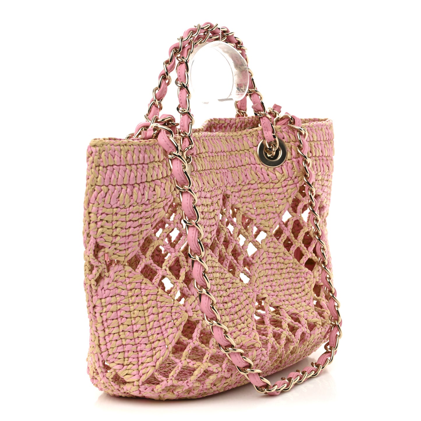 Raffia Effect Braided Small Shopping Bag Beige Pink