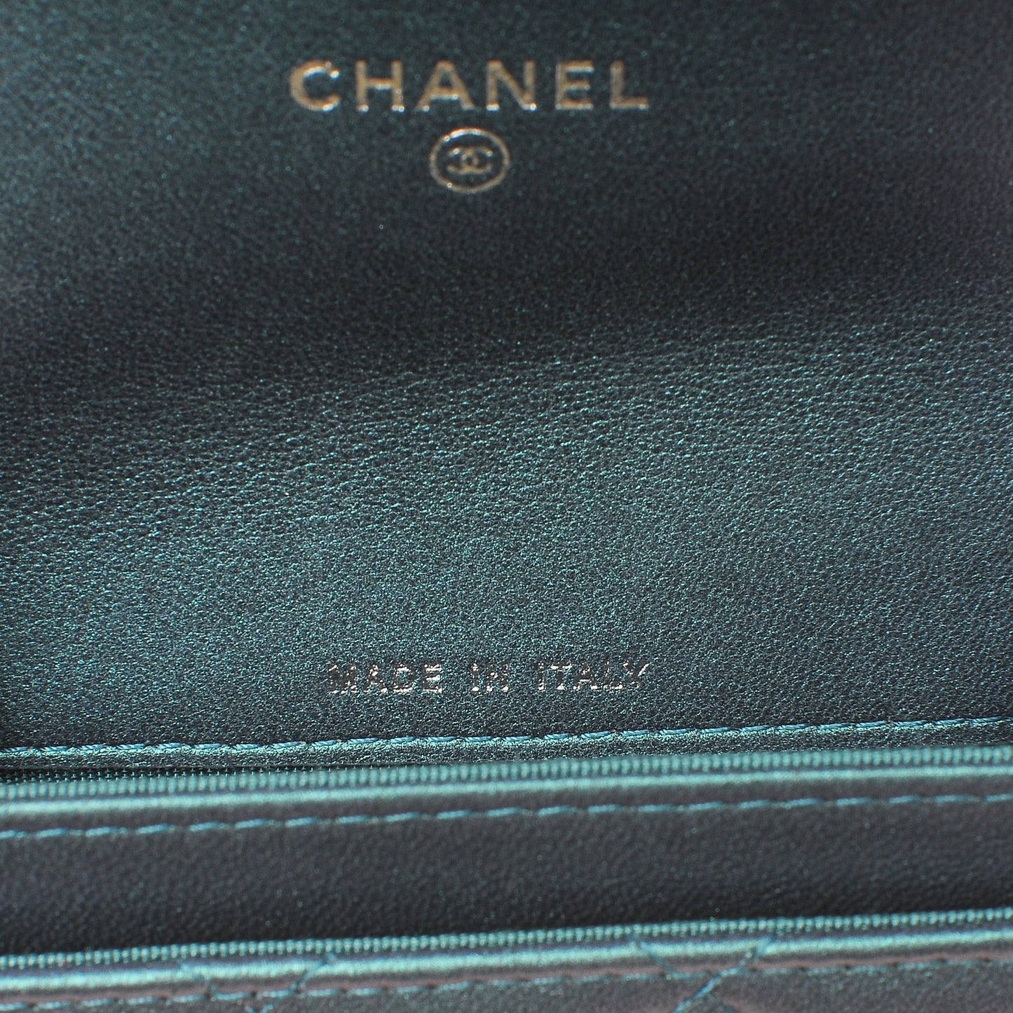 Metallic Lambskin Quilted Flap Card Holder Turquoise