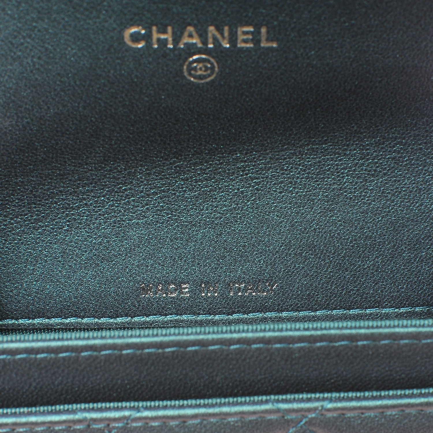 Chanel Metallic Lambskin Quilted Flap Card Holder Turquoise 6 of 9