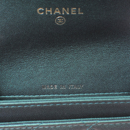 Chanel Metallic Lambskin Quilted Flap Card Holder Turquoise 6 of 9