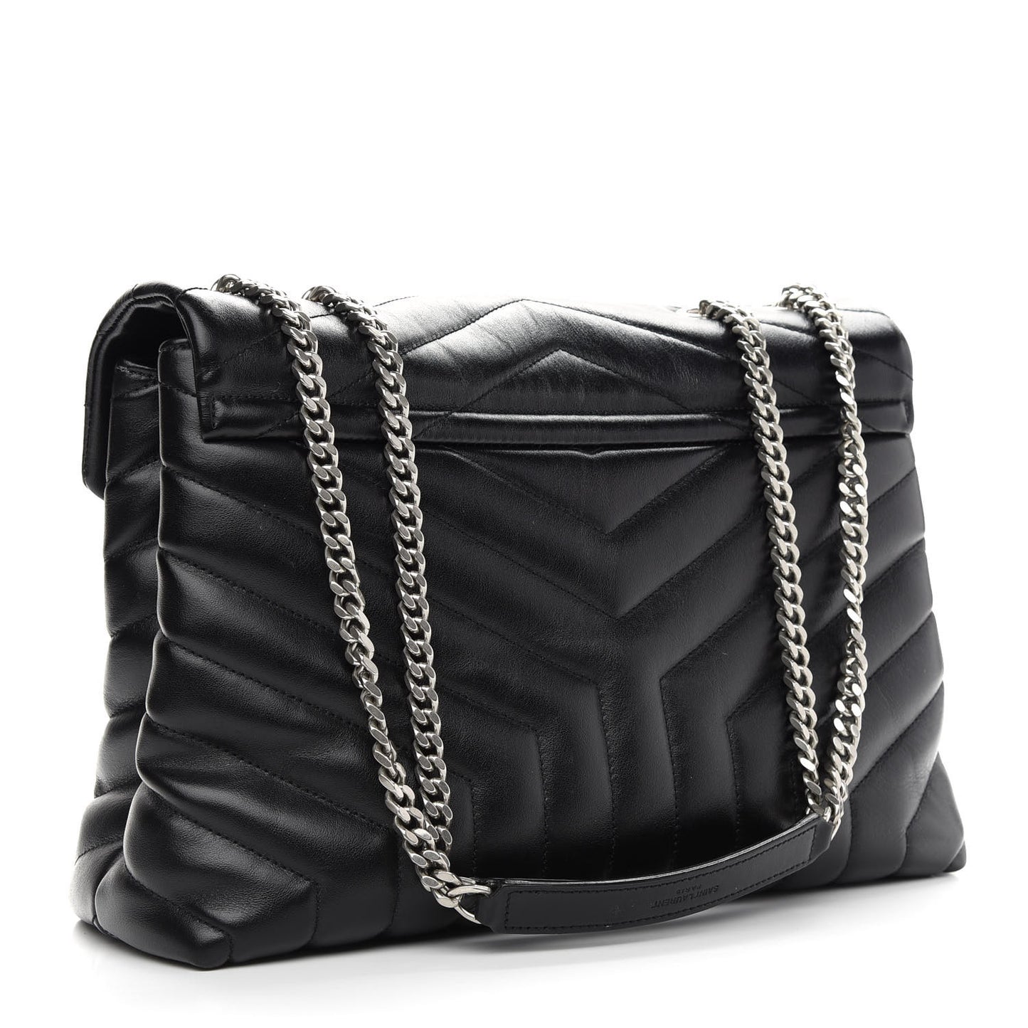 Calfskin Y Quilted Monogram Medium Loulou Chain Satchel Black