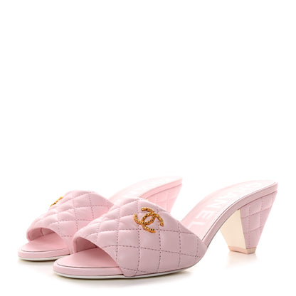 Chanel Lambskin Quilted Textured CC Mules 39 Light Pink 3 of 10