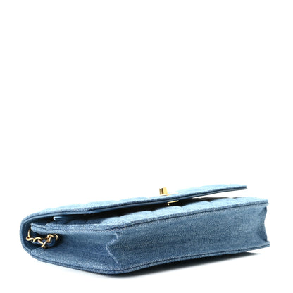 Chanel Denim Quilted CC Pearl Crush Wallet On Chain WOC Blue 5 of 13