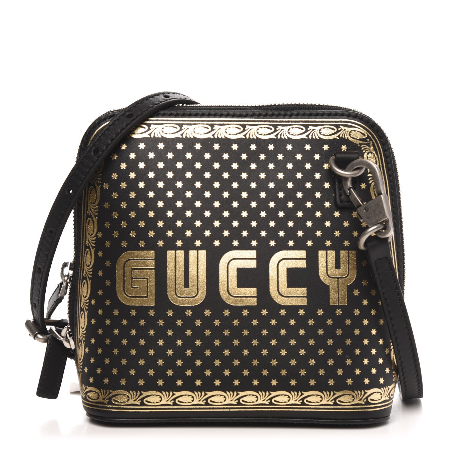 Gucci X SEGA Calfskin GUCCY Stars Mini Dome Shoulder Bag Black Gold 1 of 10
