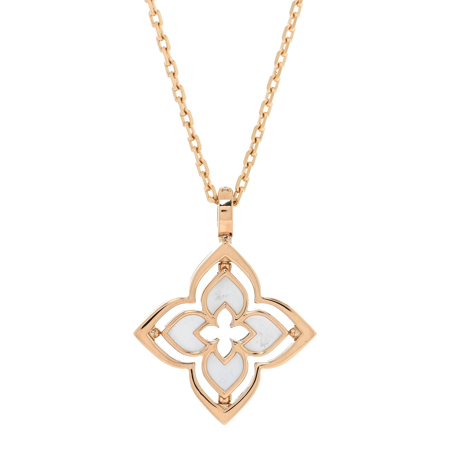 18K Rose Gold Diamond Mother of Pearl Small Venetian Princess Pirouette Pave Pendant Necklace