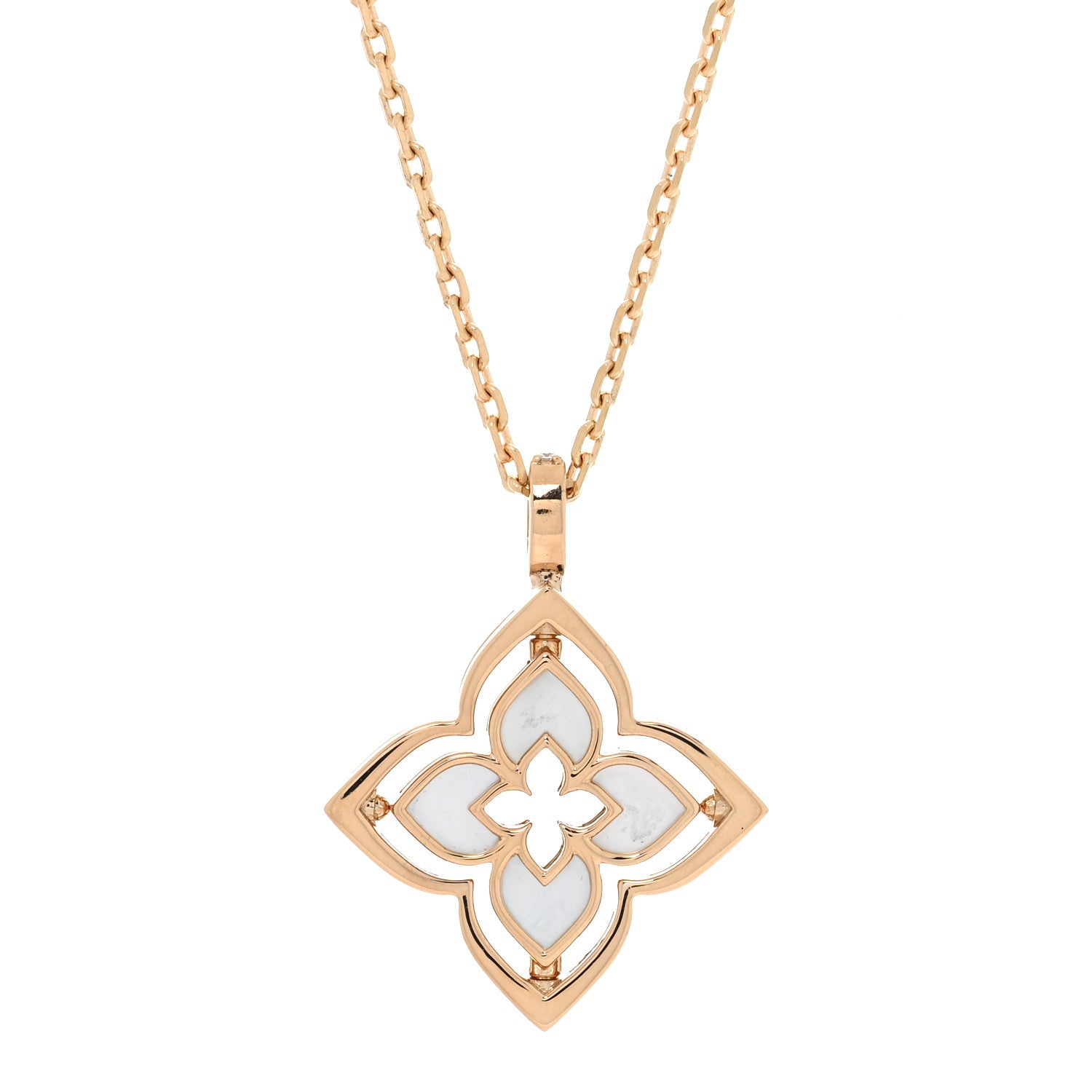 Roberto Coin 18K Rose Gold Diamond Mother of Pearl Small Venetian Princess Pirouette Pave Pendant Necklace 4 of 5