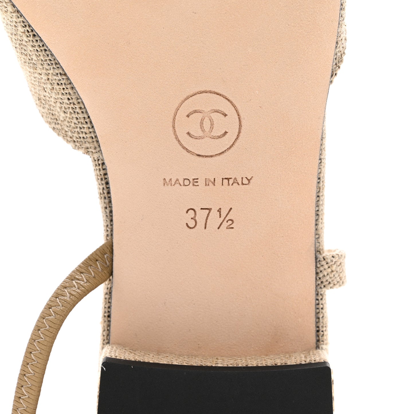 Fabric Grosgrain Cap Toe CC Slingback Flats 37.5 Light Beige Black