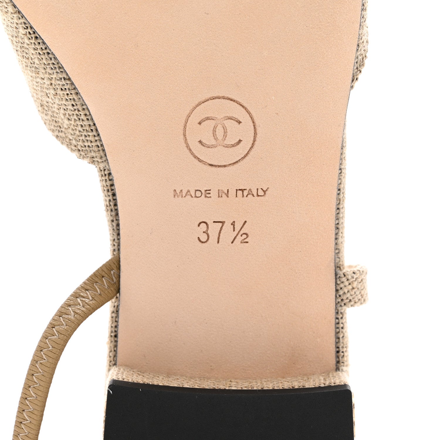 Chanel Fabric Grosgrain Cap Toe CC Slingback Flats 37.5 Light Beige Black 8 of 9