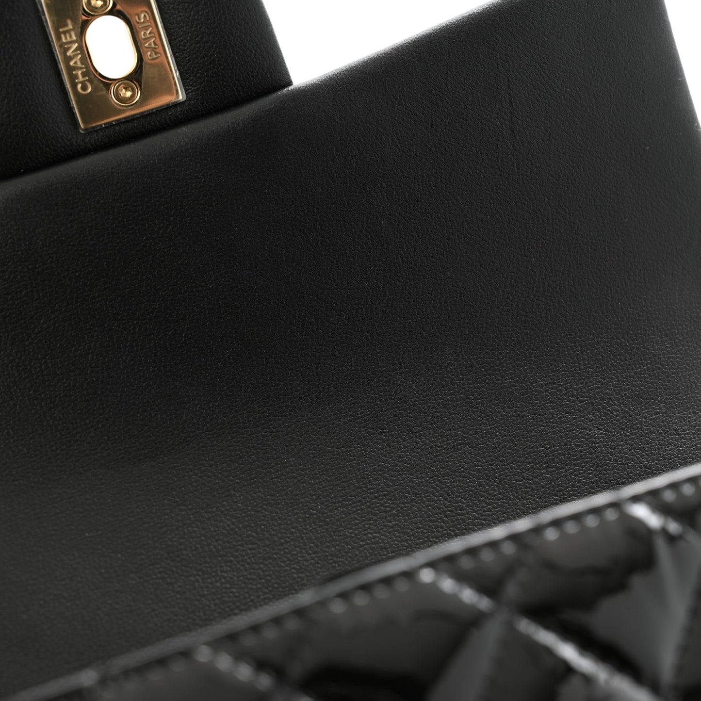 Patent Quilted Mini Top Handle Rectangular Flap Black