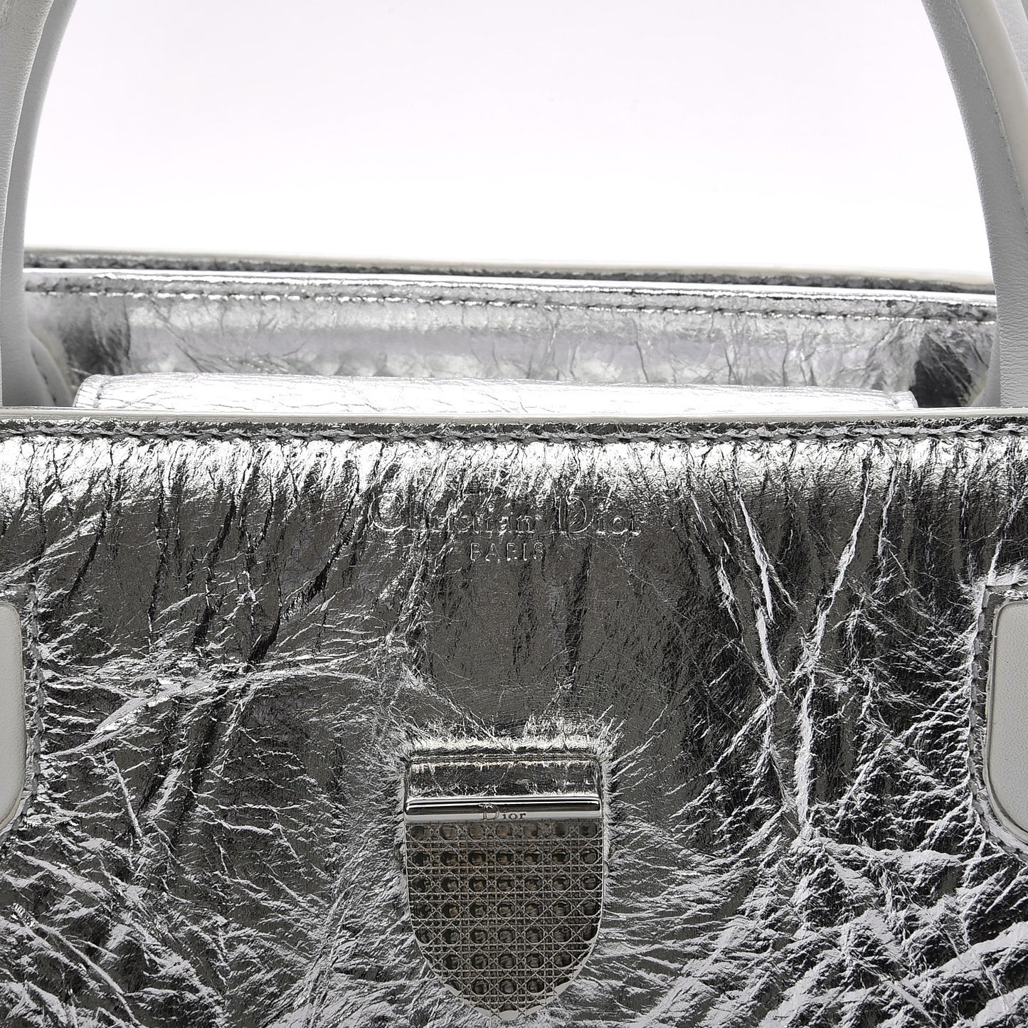Metallic Calfskin Medium Diorever Flap Silver
