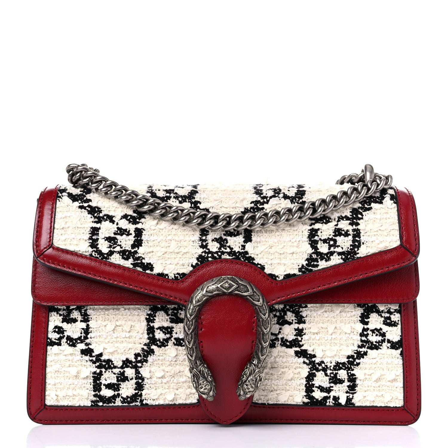 Gucci Tweed GG Monogram Small Dionysus Shoulder Bag White Black Romantic Cherry 1 of 10