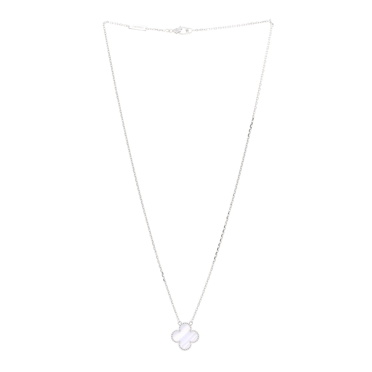 Van Cleef & Arpels 18K White Gold Chalcedony Vintage Alhambra Pendant Necklace 3 of 5