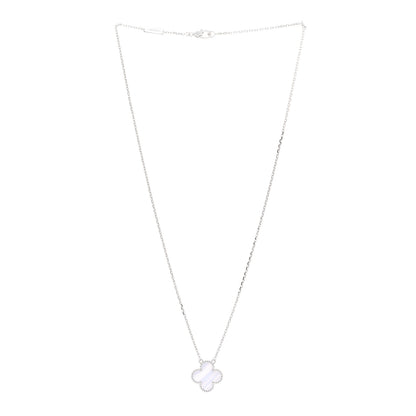 Van Cleef & Arpels 18K White Gold Chalcedony Vintage Alhambra Pendant Necklace 3 of 5
