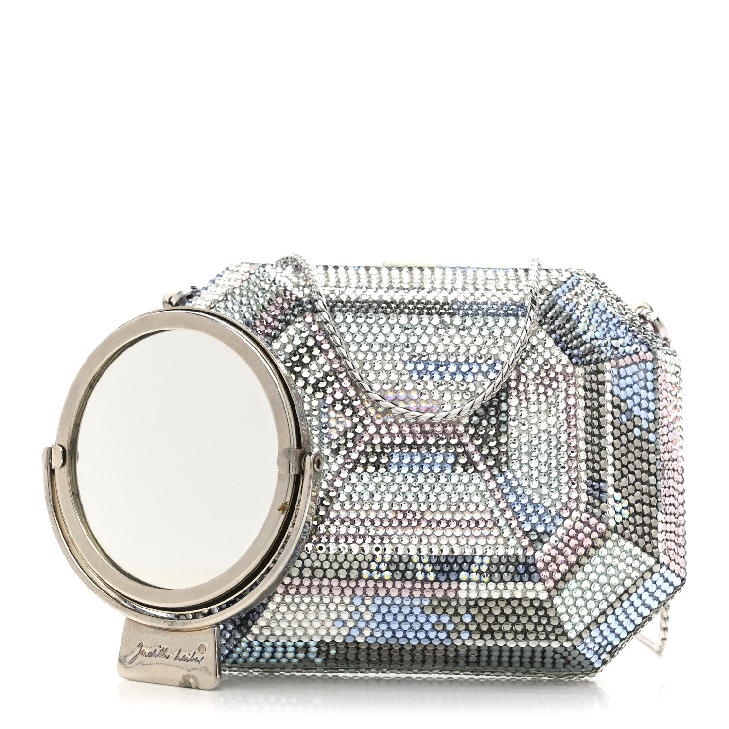 Judith Leiber Swarovski Crystal Minaudiere Clutch Silver