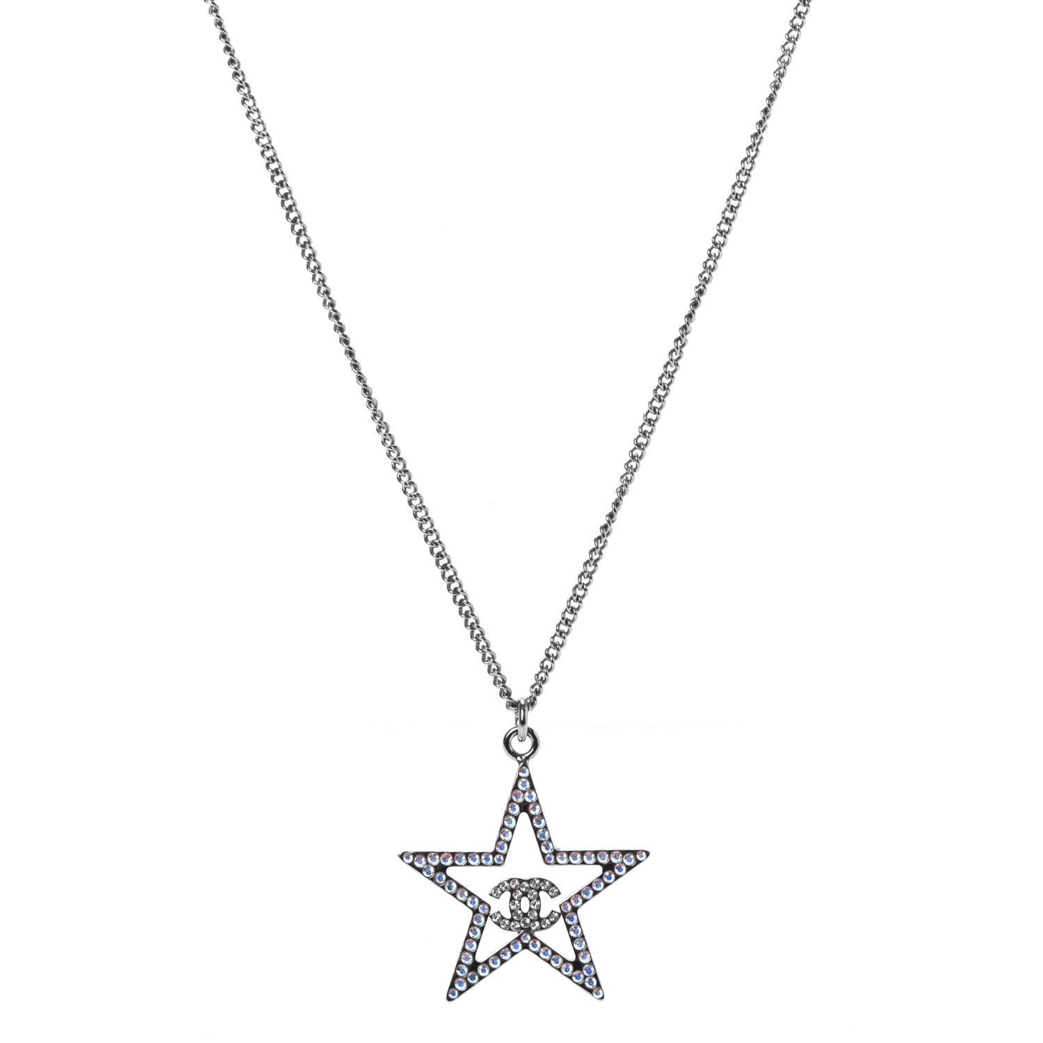 Chanel Ruthenium Crystal Star CC Necklace Iridescent Pink 1 of 6