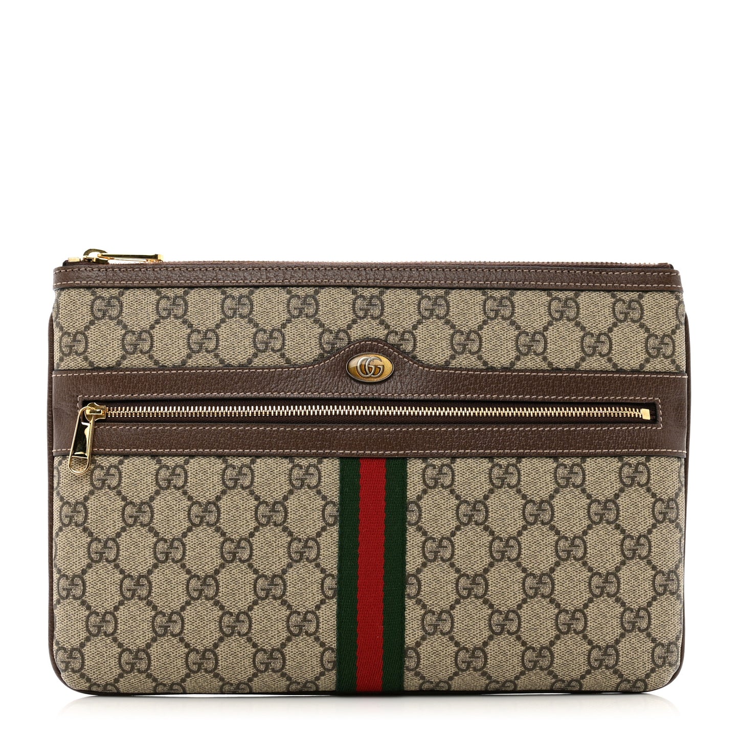 GG Supreme Monogram Large Ophidia Pouch Clutch Brown