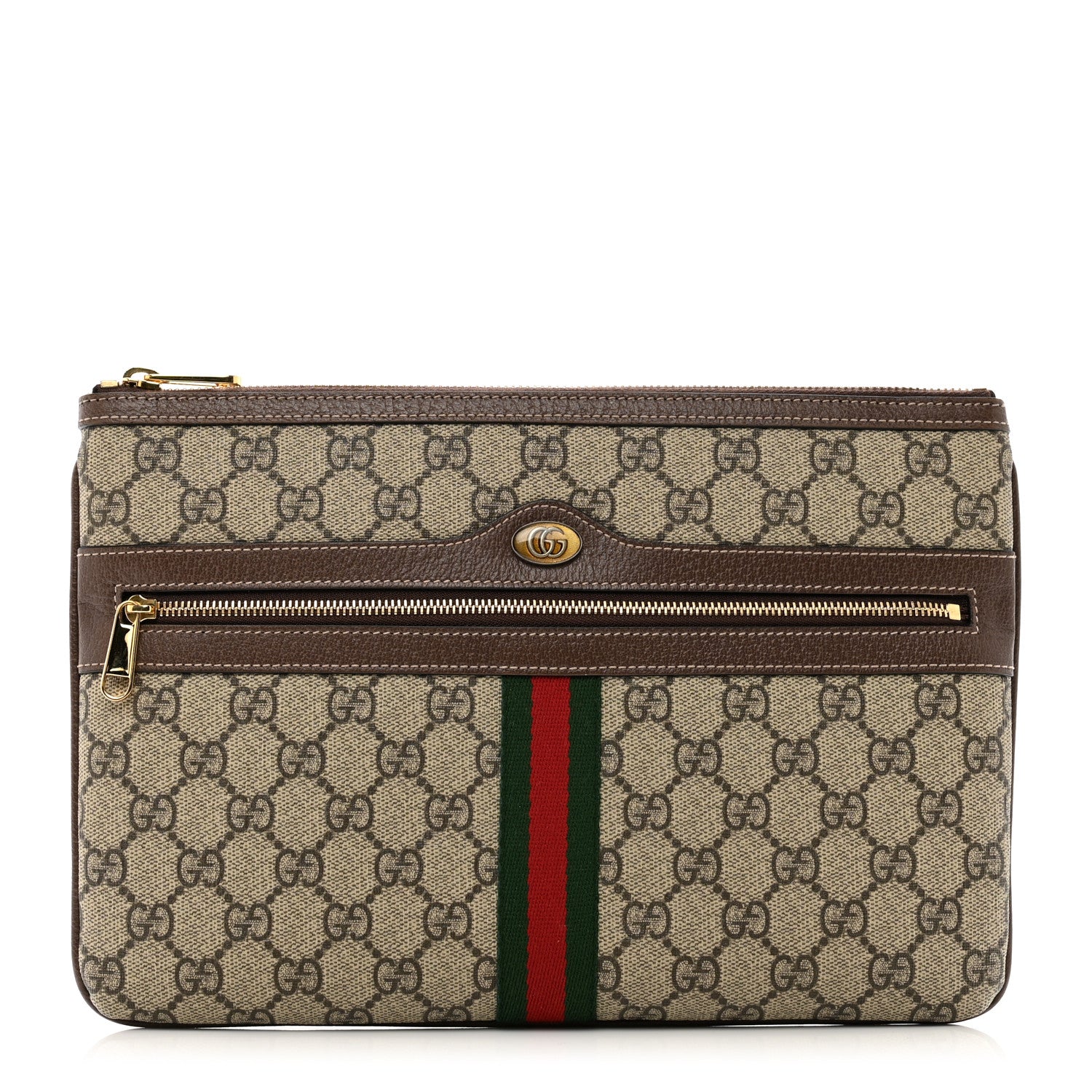 Gucci GG Supreme Monogram Large Ophidia Pouch Clutch Brown 1 of 8