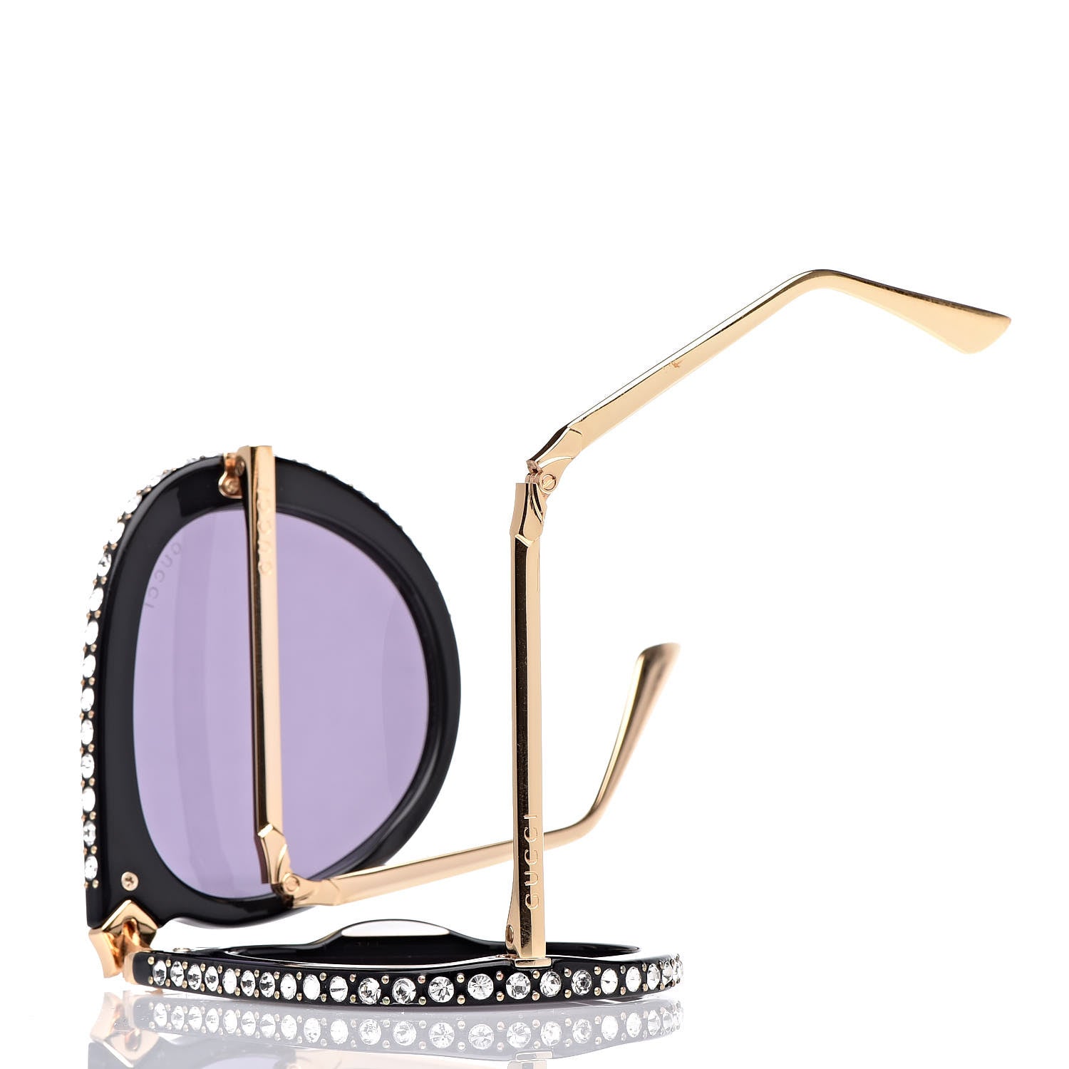 Gucci Acetate Crystal Foldable Aviator Sunglasses GG0307S Black 9 of 11