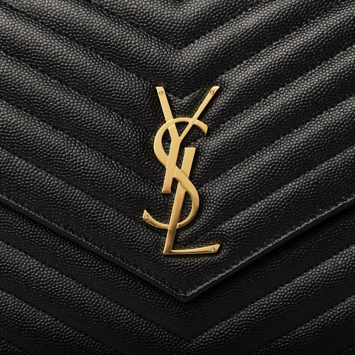 Grain De Poudre Matelasse Chevron Monogram Envelope Clutch Black